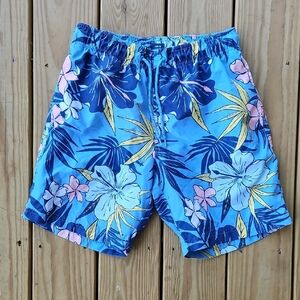 George Blue Tropical Swim Trunks with Pockets Mens Small
